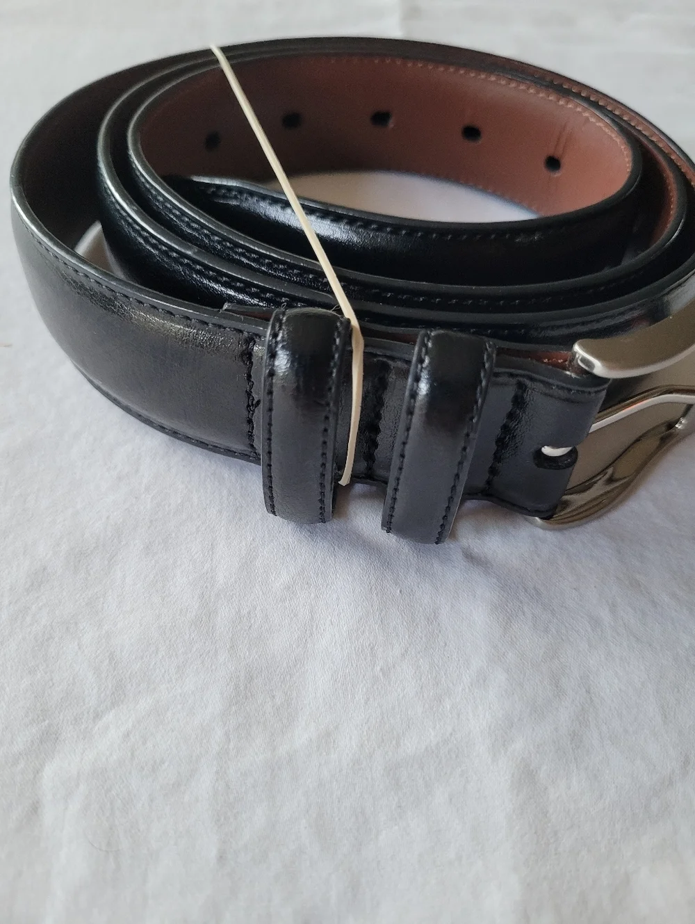 Original Penguin Black and Brown Leather Belt with Silver Buckle Size 38